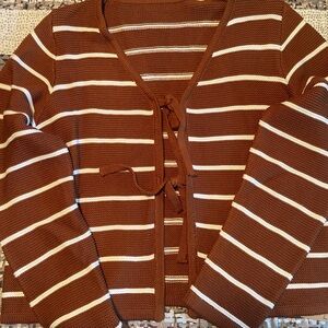 Striped Rust Tie-Front Women's Sweater Cardigan